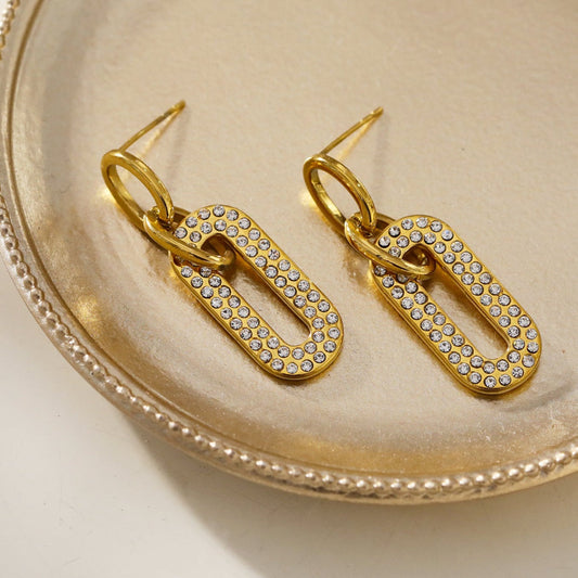 LAIA: Rounded Rectangle Shaped Earrings Embedded with Zirconia Gemstones
