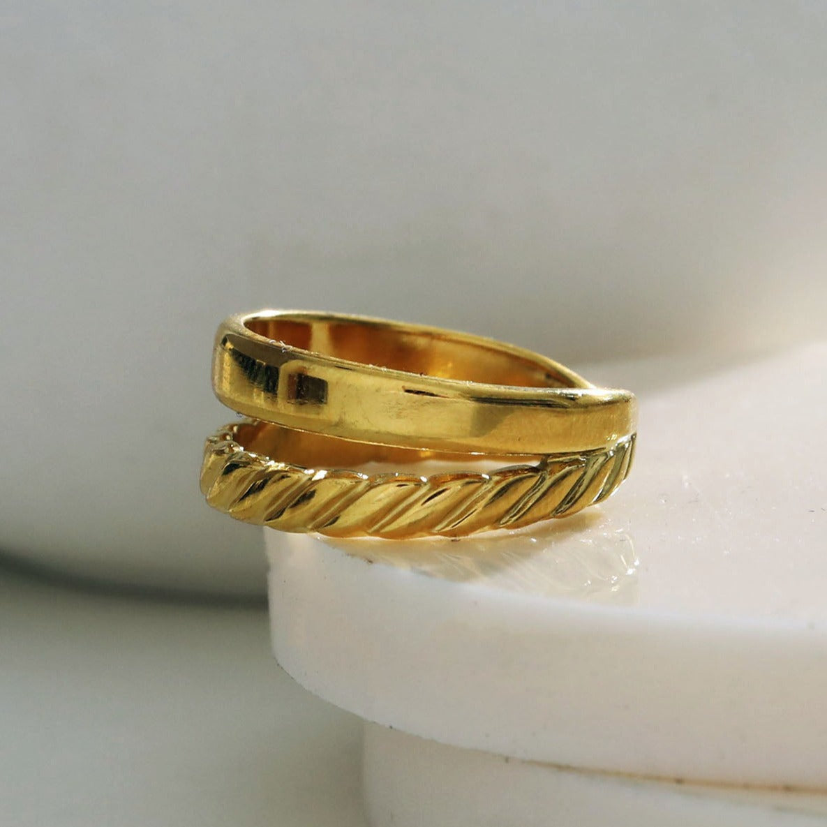 LARISSA: Double Stacked Contrasting Textured Ring