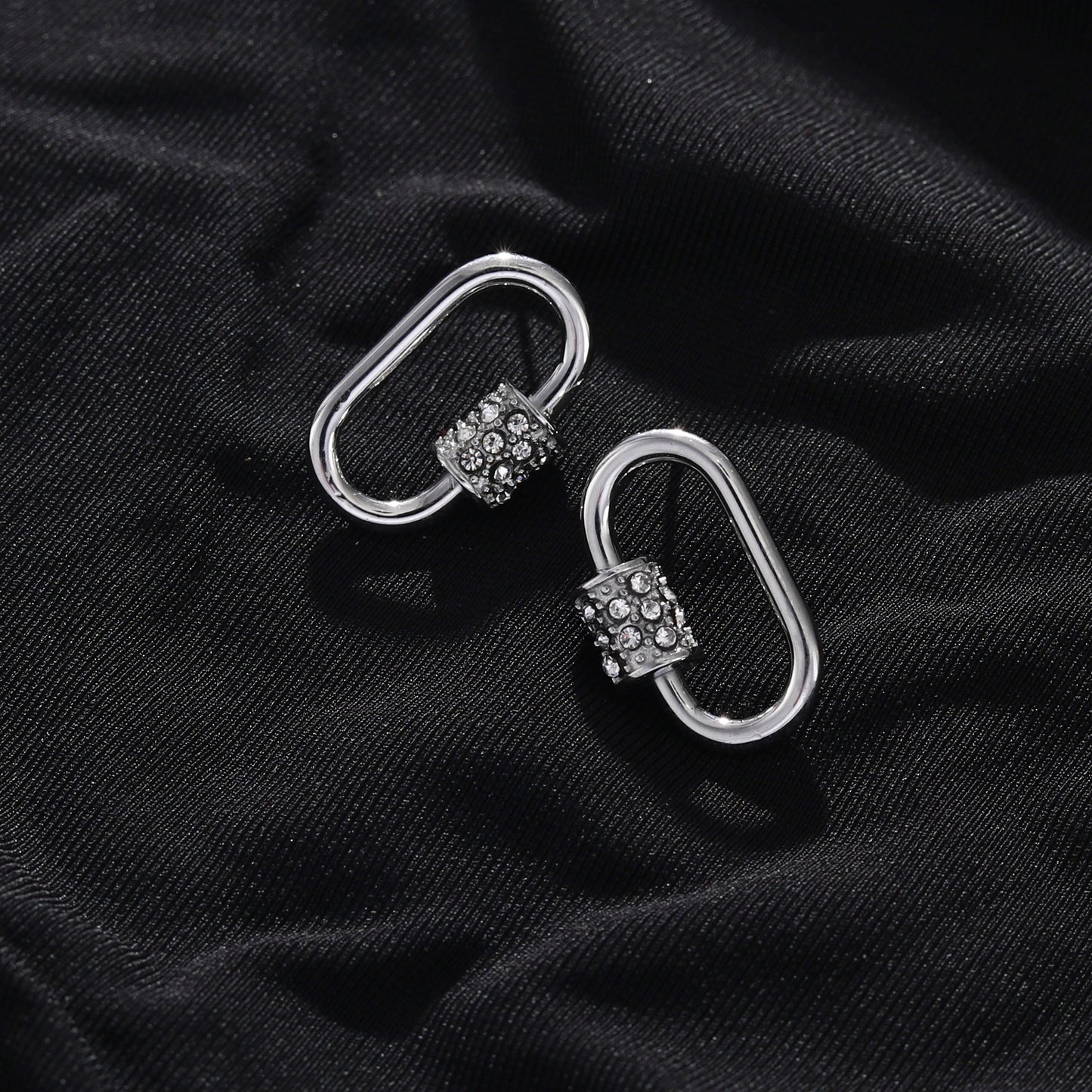 LENNON Silver Carabiner Earrings with Pavé Zirconia Accent