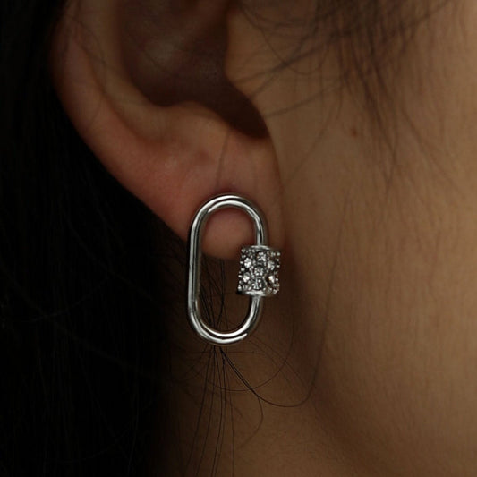LENNON Silver Carabiner Earrings with Pavé Zirconia Accent
