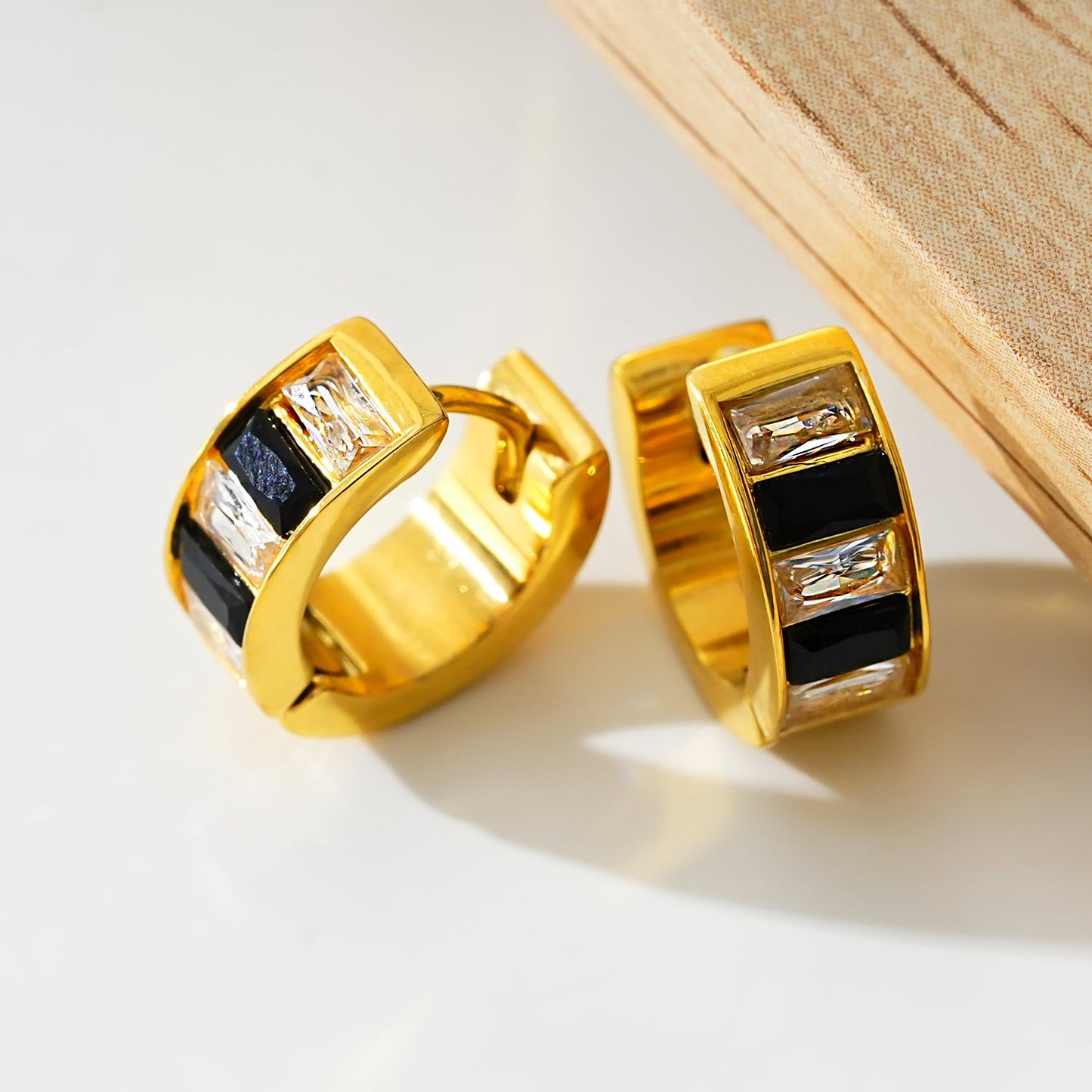 LOTTA: Retro Black & White Embedded Zirconia Mini Hoop Earrings