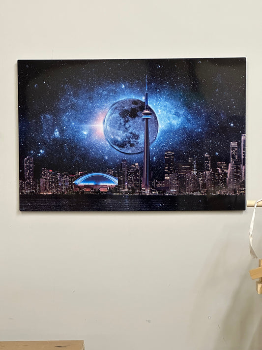 Wall art-Metal aluminum print-Toronto, dark moon with CN Tower-Limited Edition