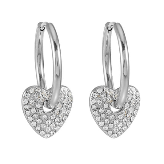 MAABU Silver (White Gold): Vintage Inspired Hoops with Removable Zirconia Embedded Heart Charm