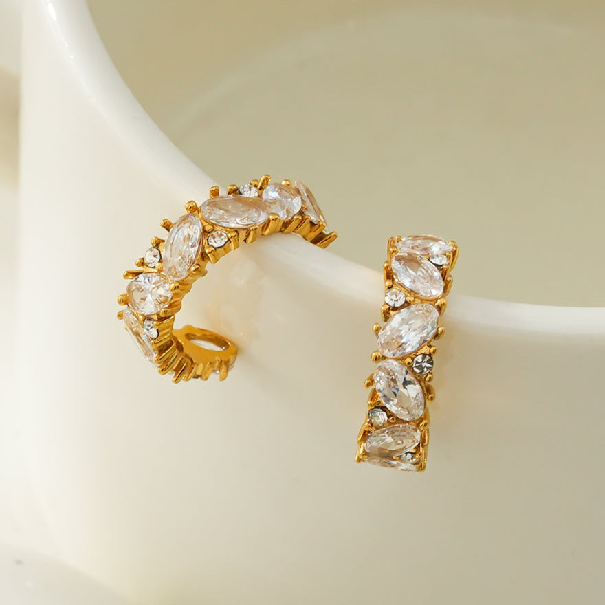 MAGOME: Vintage Chic - Mini Hoops Richly Embedded with Pear & Round Moissanite Gemstones