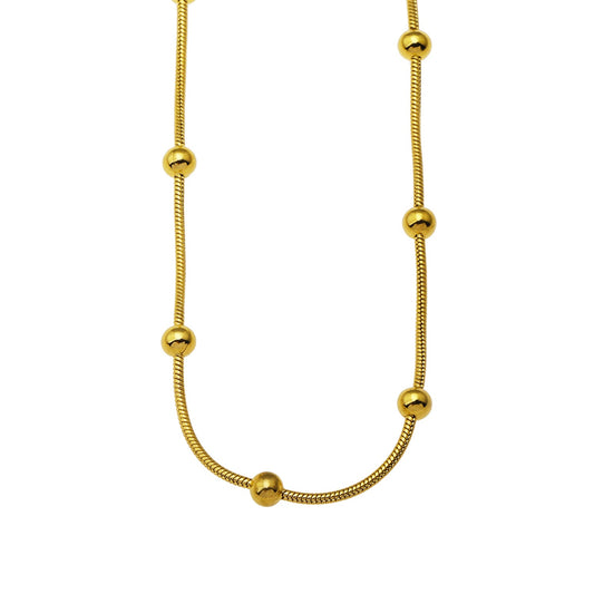 MAKARIA: Snake-Skin Textured Chain Necklace with Ball Shaped Beads