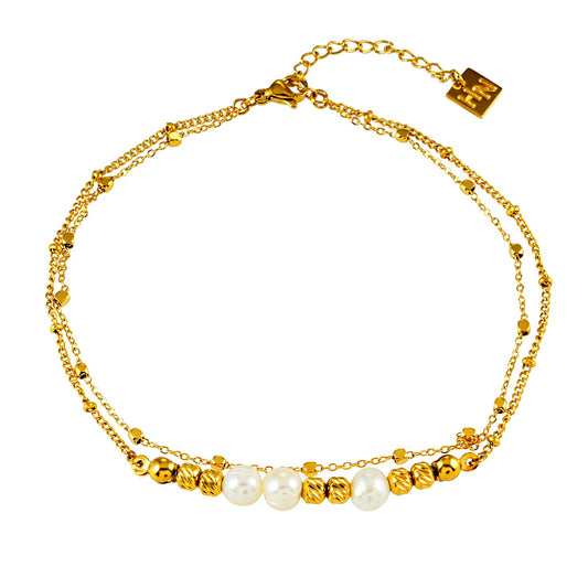 Style MARENTA LG: Gilded Harmony Chain Anklet with Gold Beads and Freshwater Pearls