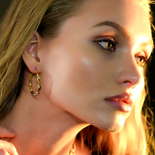 MARTHA: Twisted Hoop Earrings with Zirconia Embellished Sides