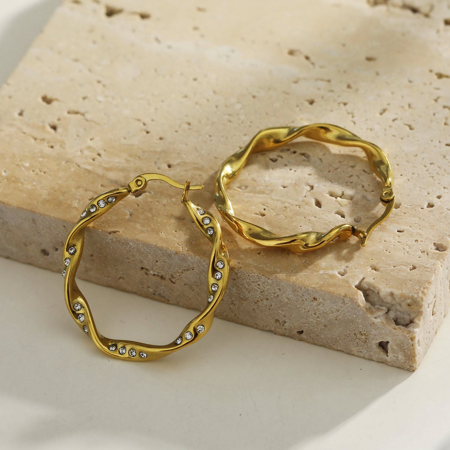 MARTHA: Twisted Hoop Earrings with Zirconia Embellished Sides