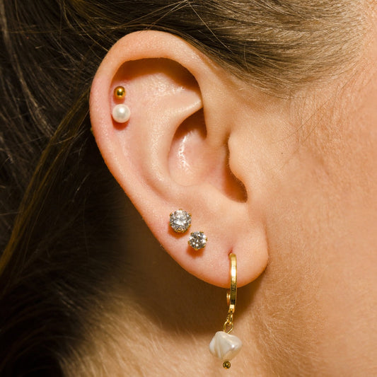 MILANO: Natural Freshwater Pearl J-Bar Drop Earrings in Gold