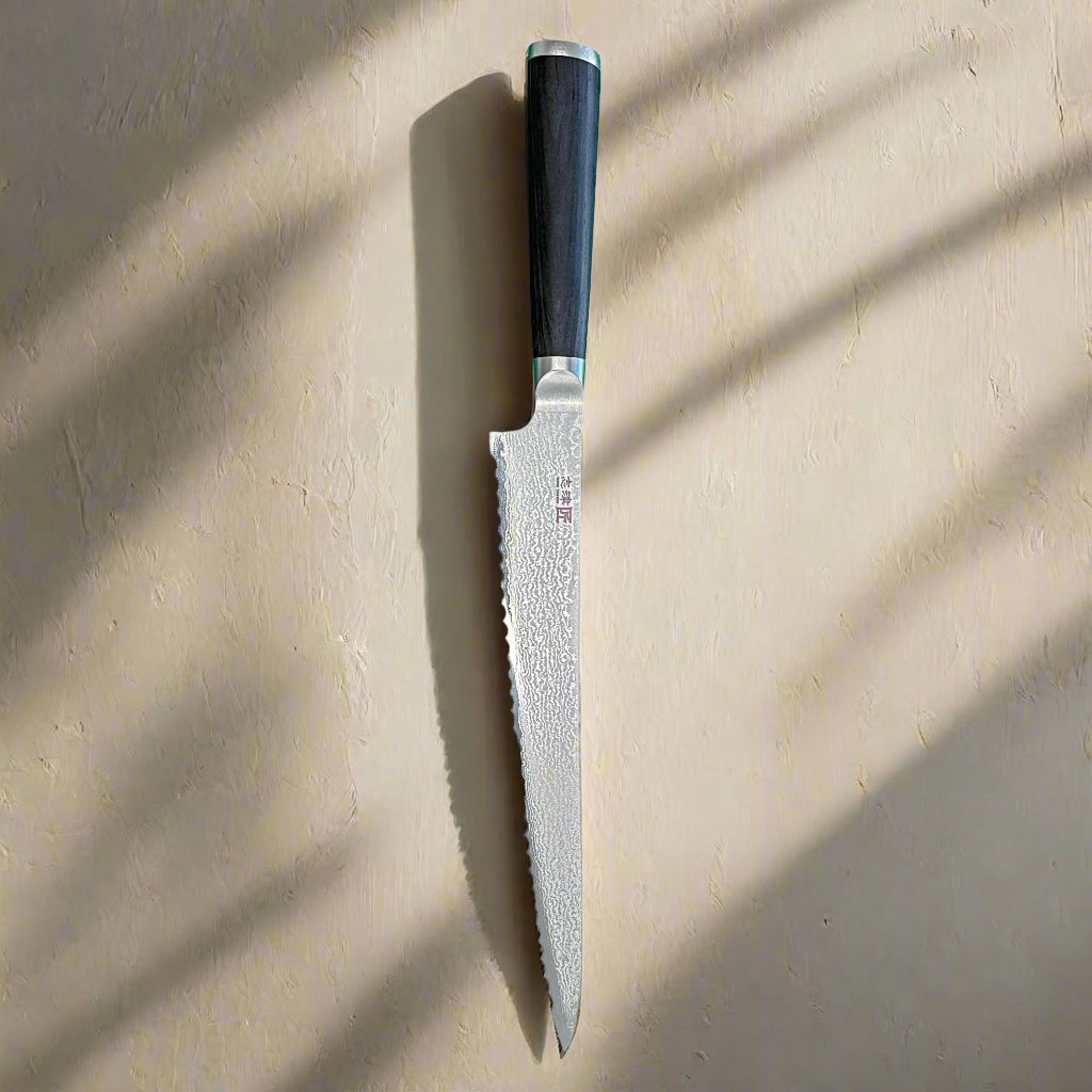 Miyako SUS 240mm Bread Slicer | 33 Layer Damascus Steel Blade – Made in Japan