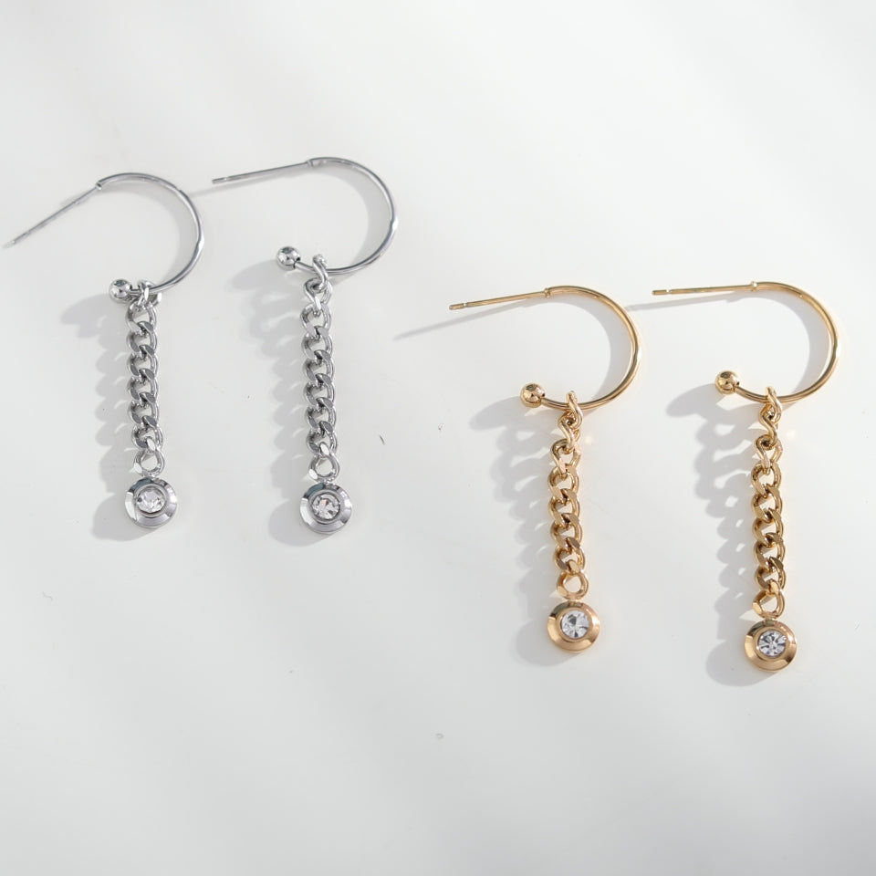MIYA: Zirconia Link Chain Drop Earrings