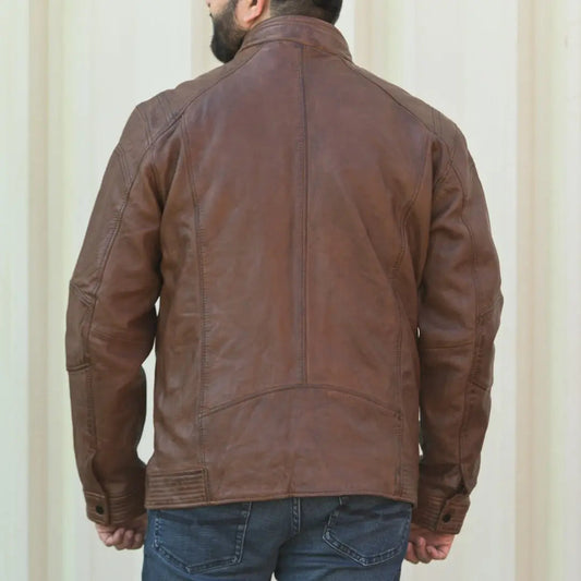 Men's Snap Collar Leather Jacket