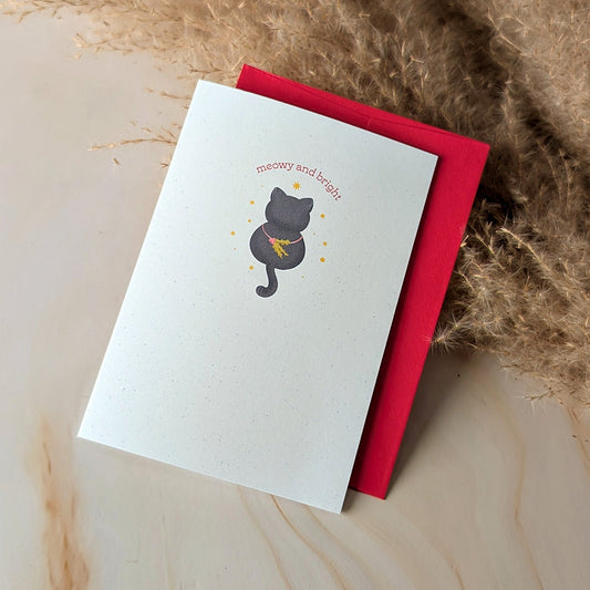 Meowy and Bright Mini Cat Holiday Greeting Card