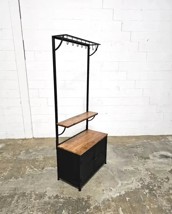 Meubles d'entrée avec banc et rangement, porte-manteau de 32 po, en bois de manguier et acier, meuble avec étagère de rangement et 8 crochets