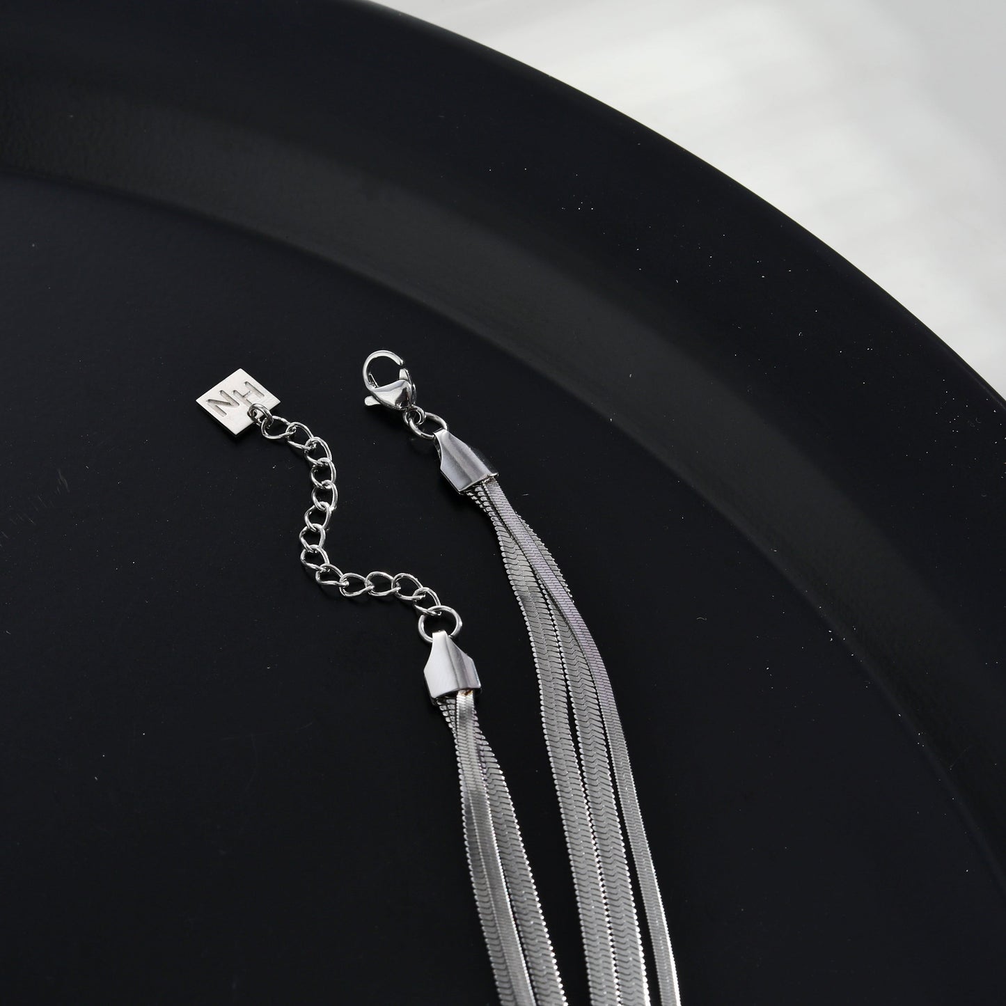 NALA Snake-Skin Textured Triple Layered Silver Necklace