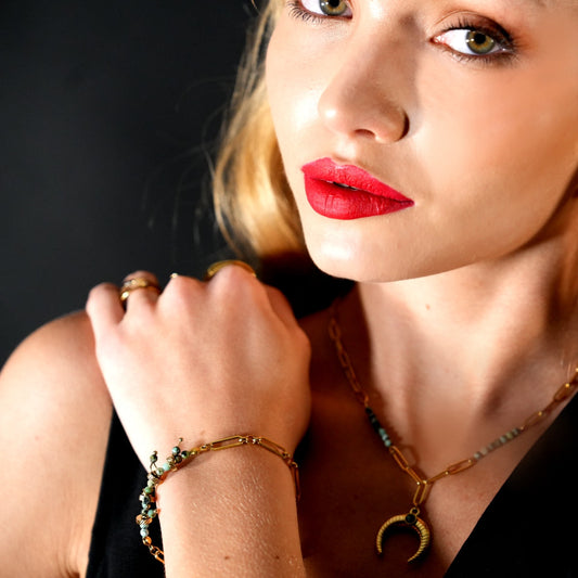 NANTES: Link-Chain & AFRICAN TURQUOISE Natural Stones Bracelet