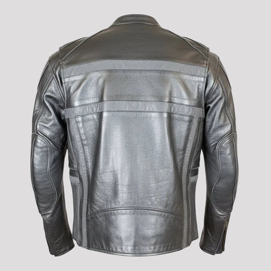 Open Road Men's Reflective Piping Leather Motorcycle Jacket