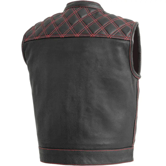 Open Road Men's Upside Leather with Red Stitched Diamonds Vest