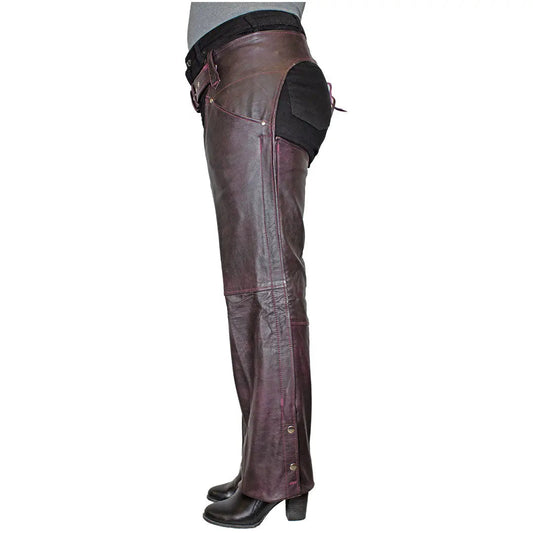 Open Road Women's Dark Purple Wash Leather Chaps