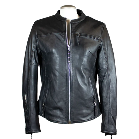 Open Road Women's Racer Leather Motorcycle Jacket