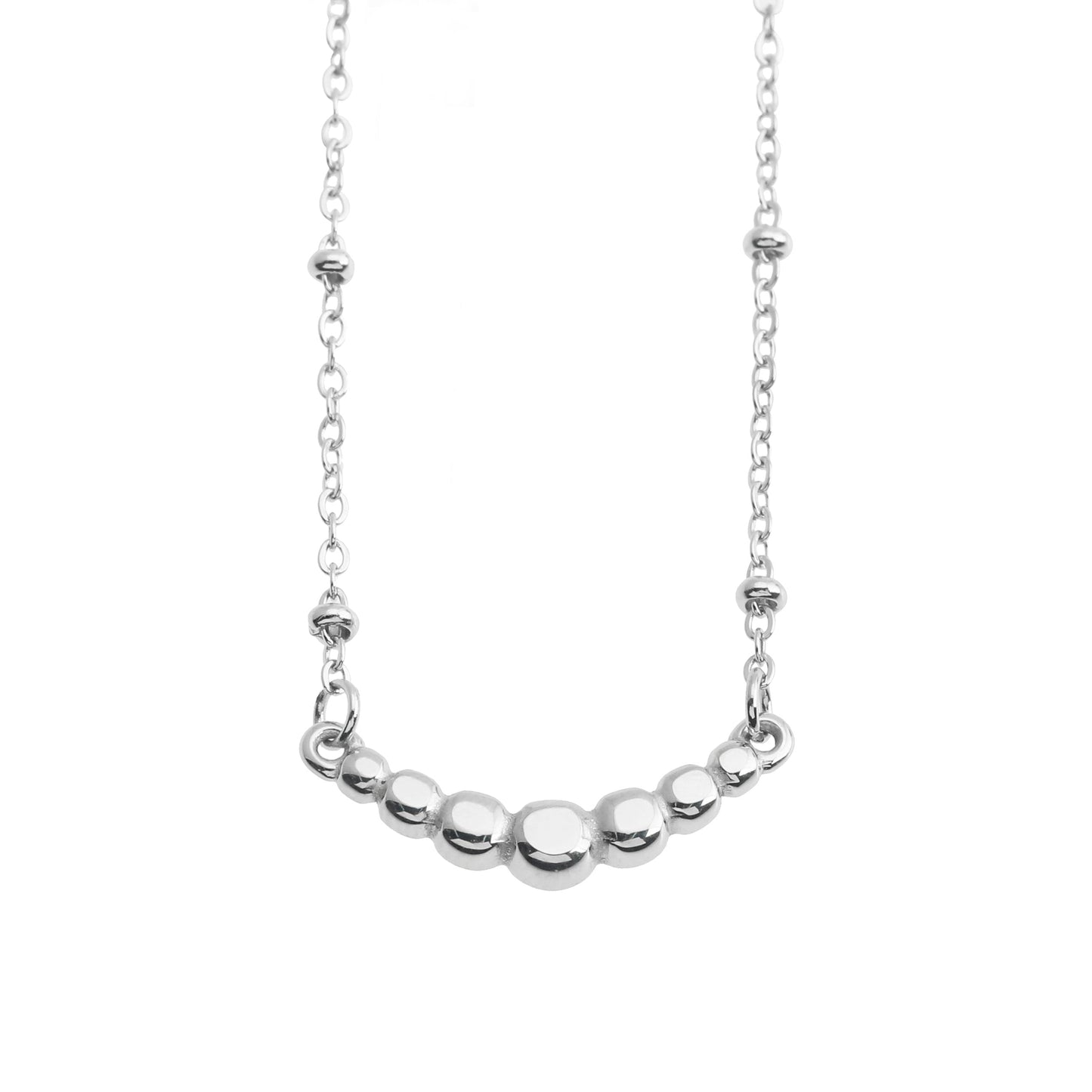 KIMI Beaded Silver Chain with Dainty Pavé-Set Zirconia Pendant