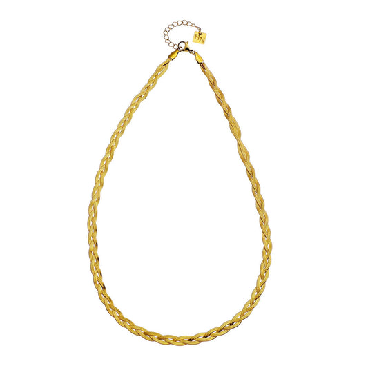 TARA Gold: Intertwined Herringbone Snake Skin Textured Necklace.