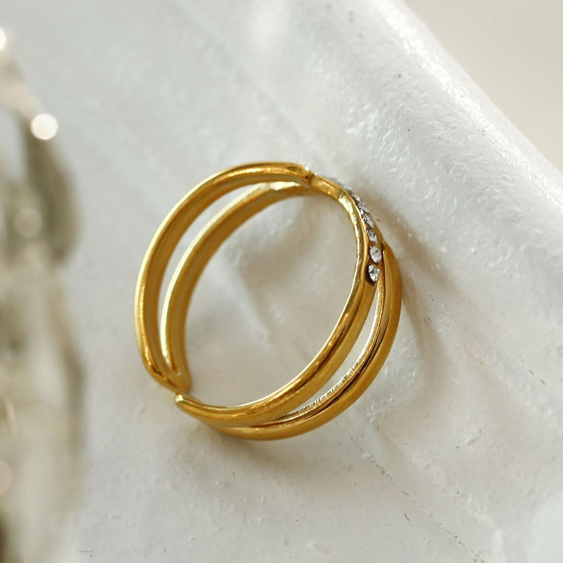 MAZTA Double Stacked Cross Over Zirconia Embellished Ring