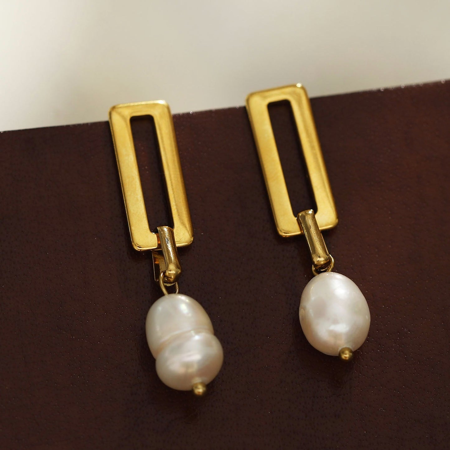 PANGEA Natural Freshwater Pearls on Rectangle Hoops