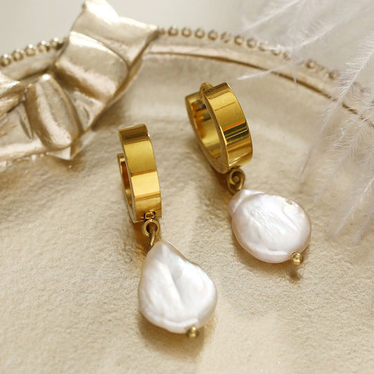 GAIA Gold: Baroque Freshwater Pearls on Wide Mini Hoops