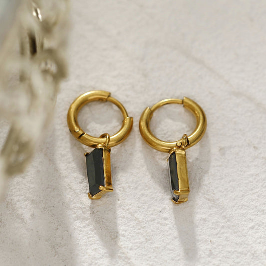 DAYSIA Gold: Vintage Inspired Encased Black Crystal Drop Earrings