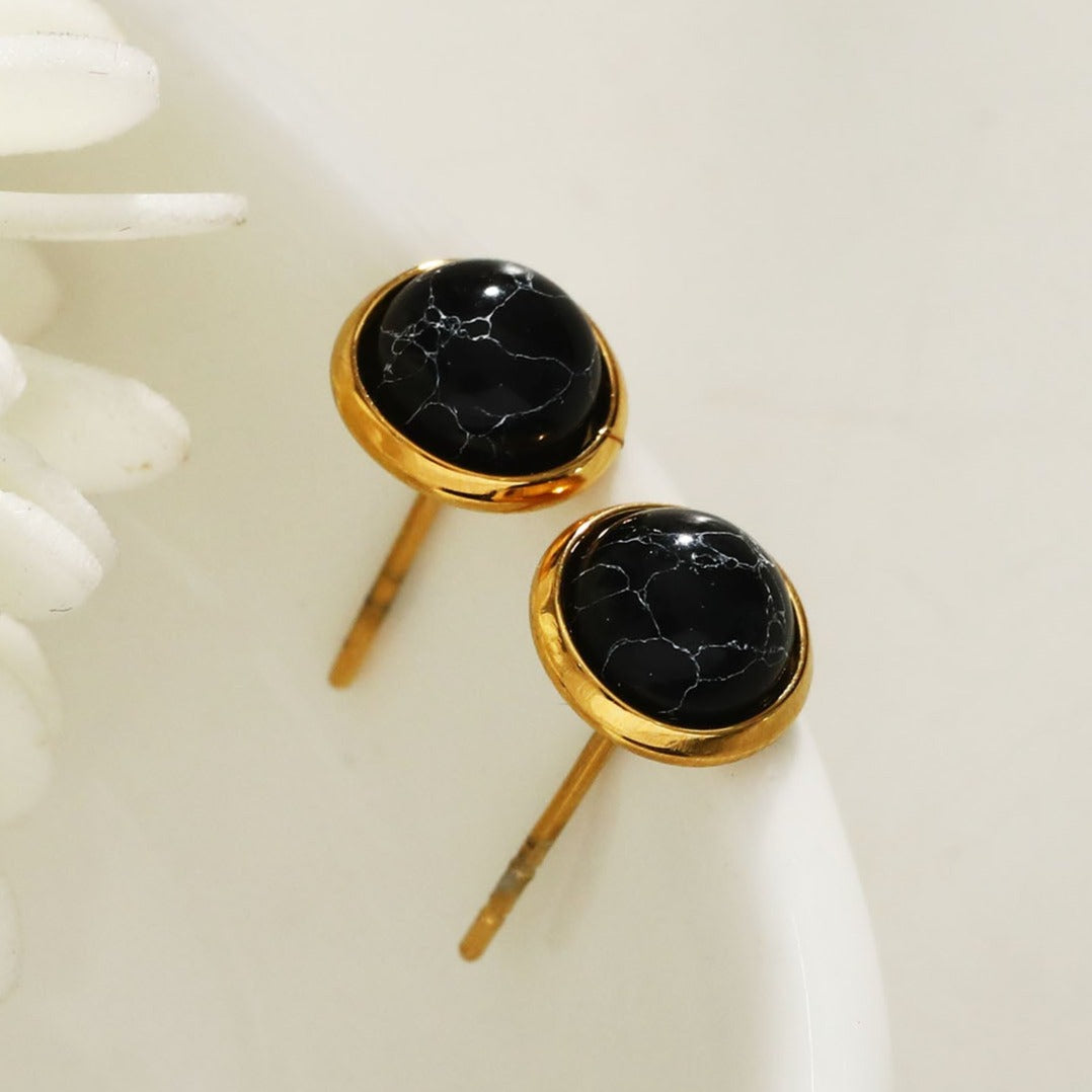 CECILIA Natural Stone Black Classic Stud Earrings