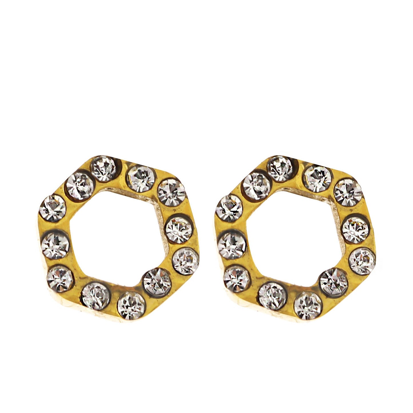 ELSA Gold: Hexagonal Zirconia Stud Earrings