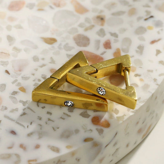 AMIRA: Triangle Shaped Mini Hoop Earrings with Solitaire Zirconia.