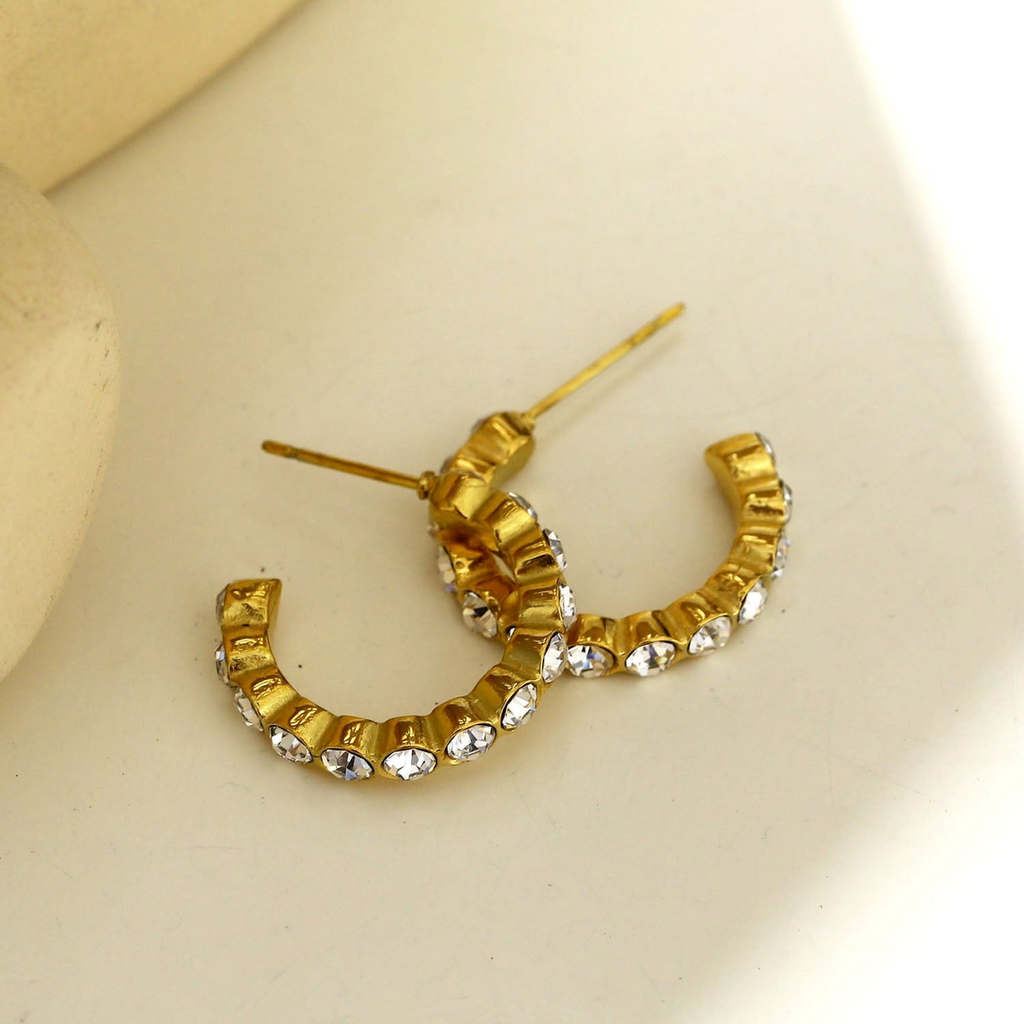 HAMIA: Zirconia Embellished Beaded Hoop Earrings