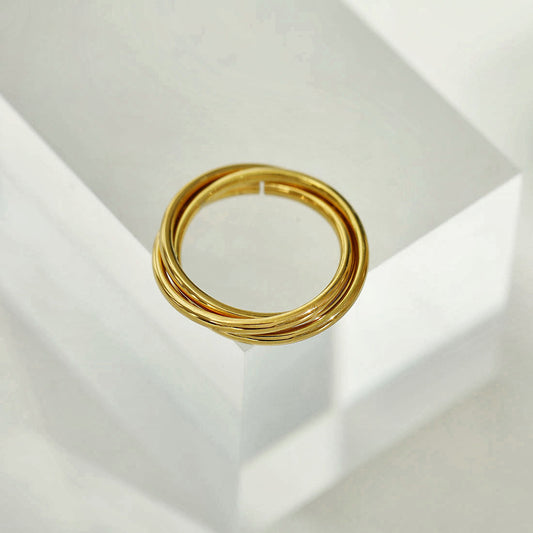 ESTELLA: Triple Banded Interconnected Stack Ring in Gold