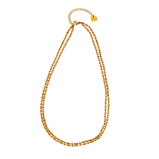 GUADIX: Double Layered Oval & Round Beaded Chain Necklace