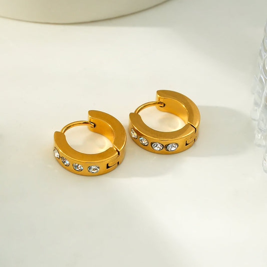PAIA Gold: Wide Mini Hoop Earrings with an Array of Zirconia (CZ) Gemstones
