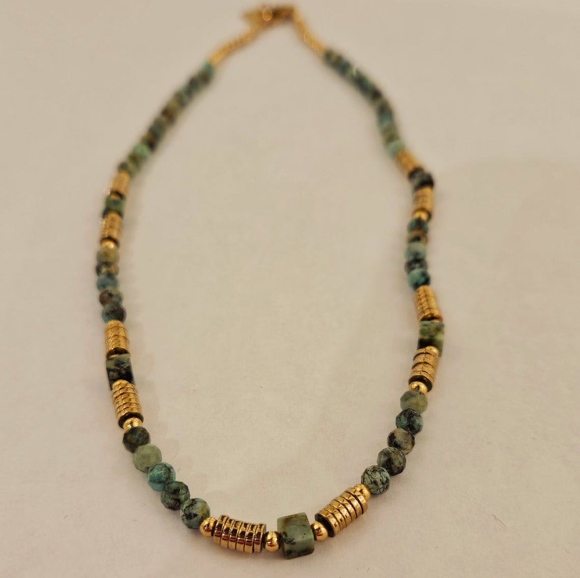 PHILIPPA: African Turquoise Stones and Gold Beaded Necklace