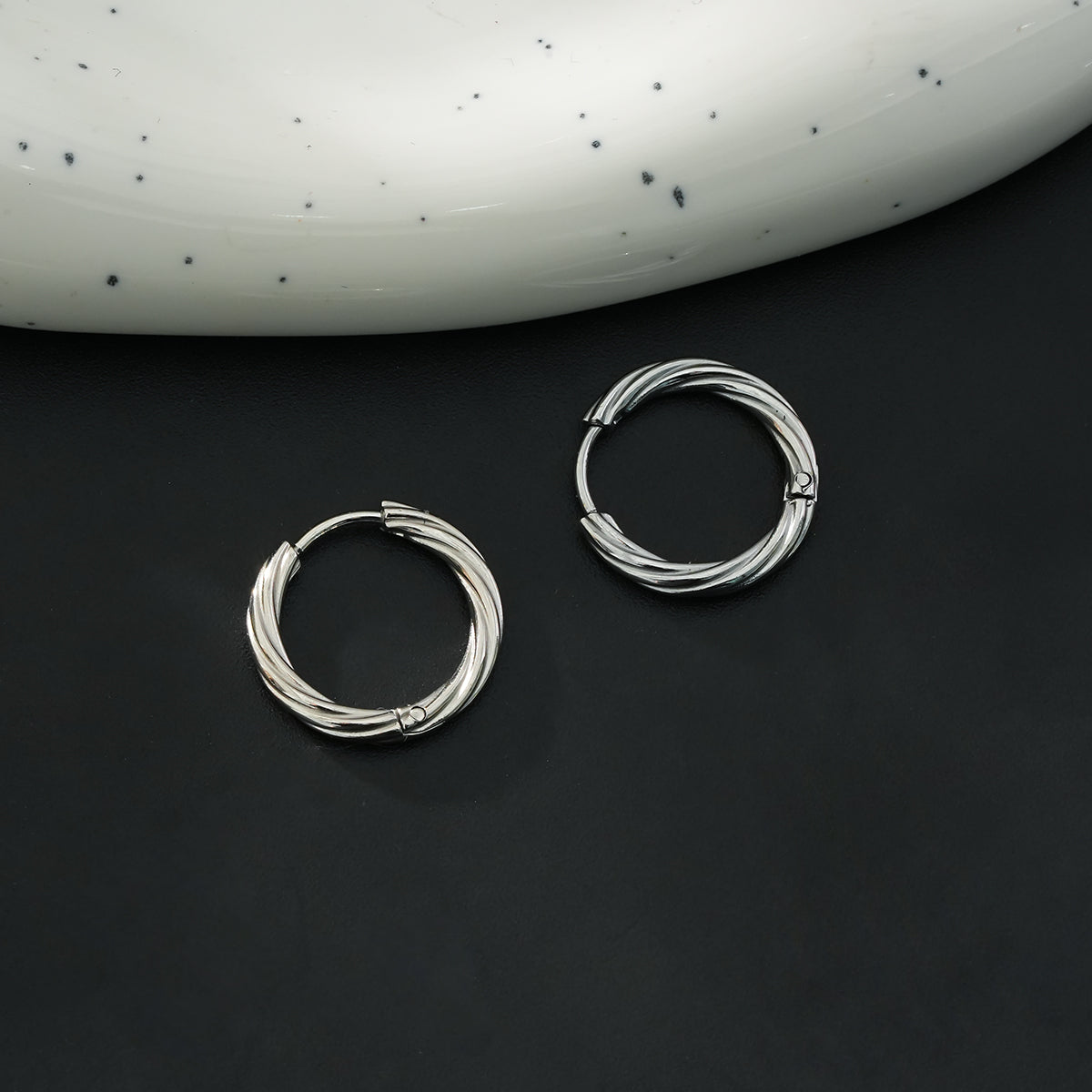 PURLEY: White Gold (Silver Toned) Richly Textured Modernist Mini Hoop Earrings