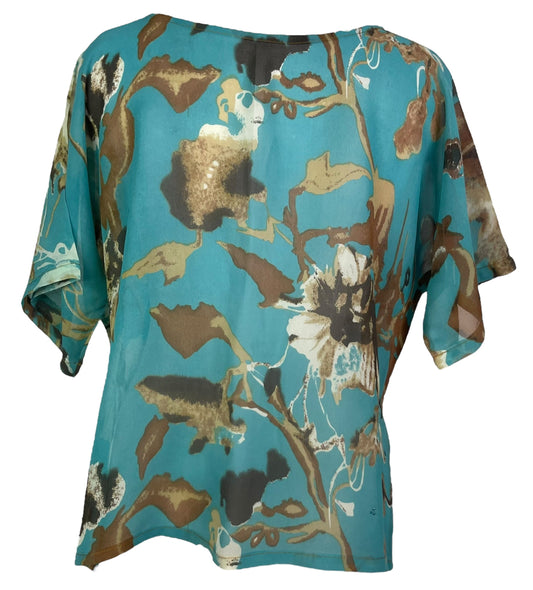 PRG7058 Sheer Avatar Pure Silk Side Slit Top