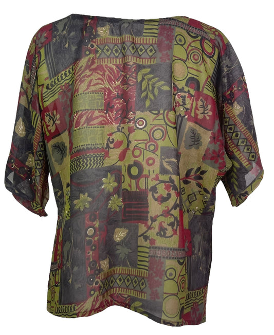 PRG6840 Sheer Avatar Pure Silk Side Slit Top