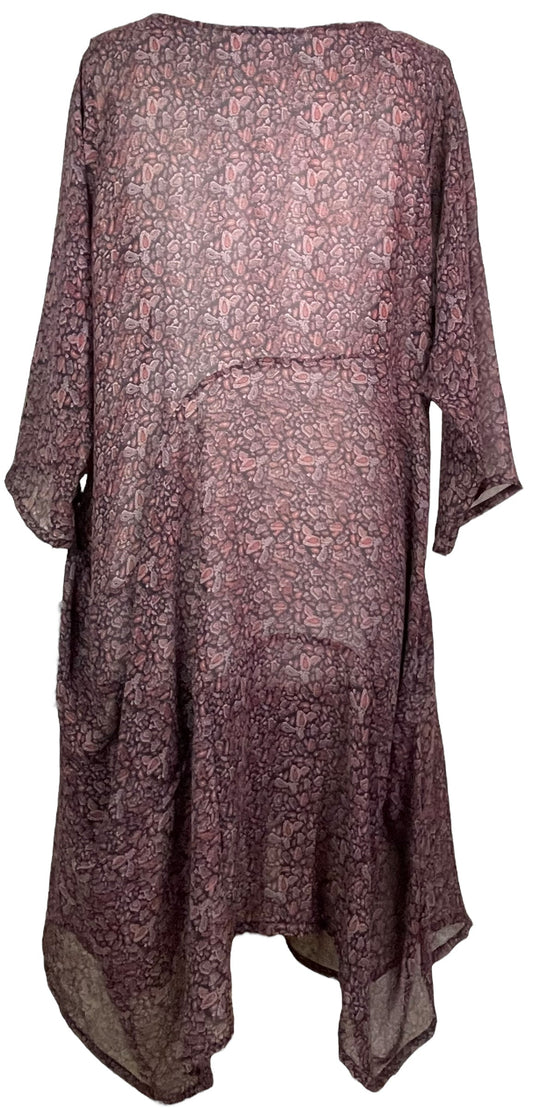 PRG7834 Sheer Avatar Pure Silk Sculptural Long Tunic Dress