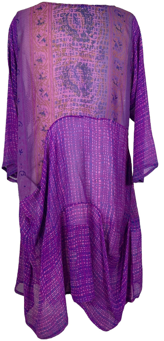 PRG7204 Sheer Avatar Pure Silk Sculptural Long Tunic Dress