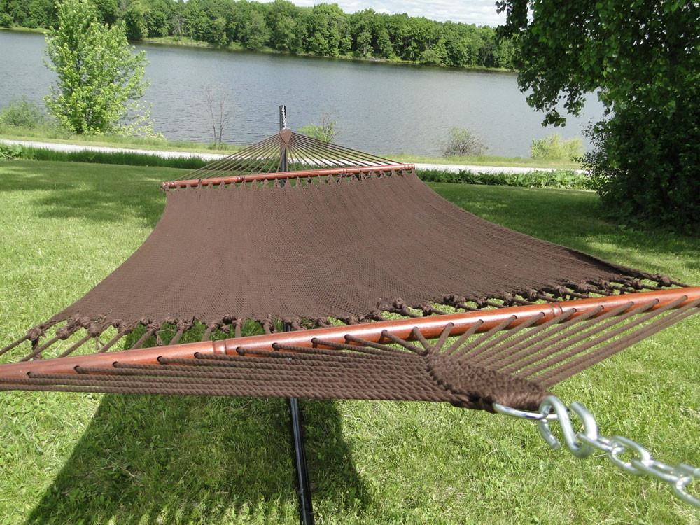 Deluxe Polyester Rope Hammock with Wicker Stand