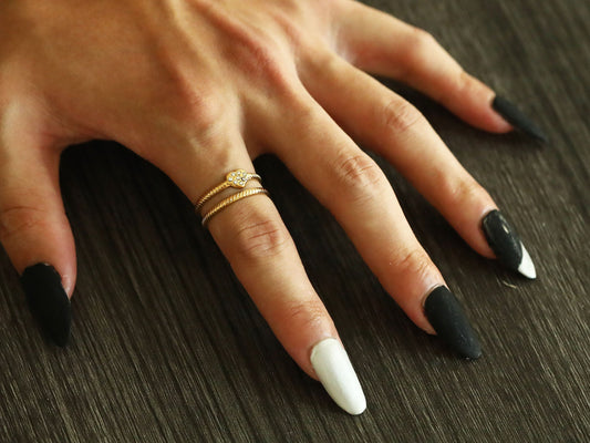 RENEE Gold: Double Stacked Zirconia (CZ) Embellished Heart Ring