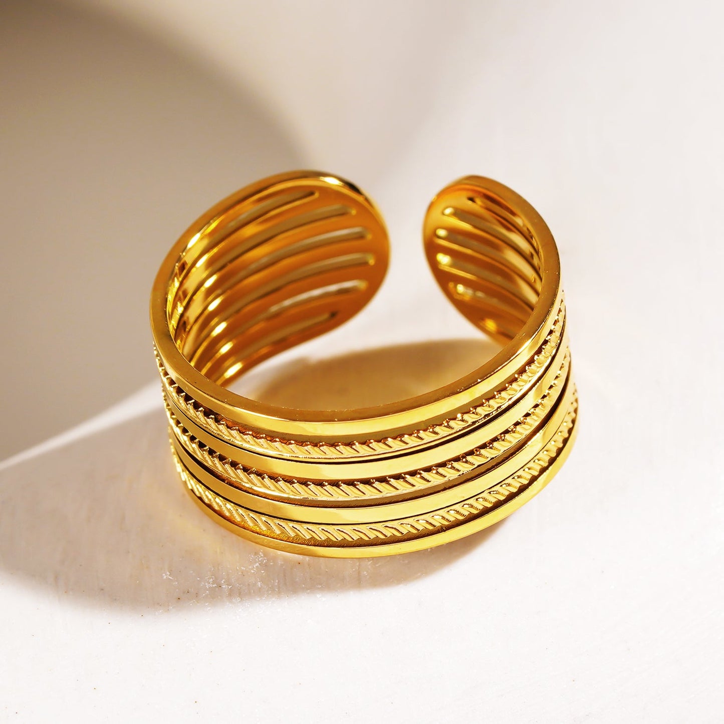 REYNA: Multi Stacked Contrast Textured Ring
