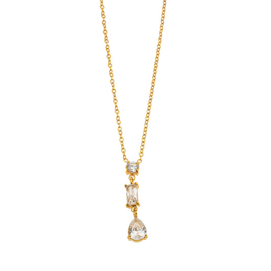 Style ROCHINA Gold: A Trio of Zirconia Charms Pendant Chain Necklace