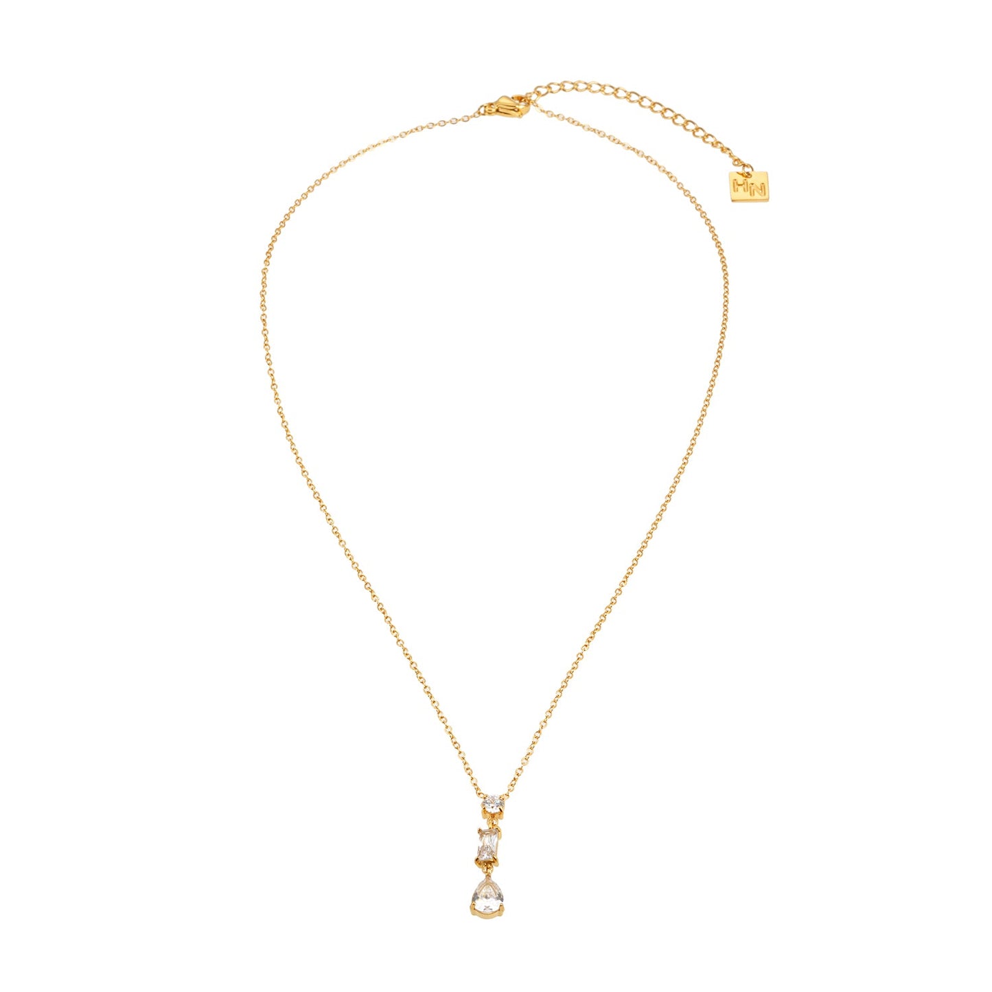 Style ROCHINA Gold: A Trio of Zirconia Charms Pendant Chain Necklace