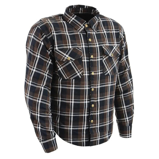 Milwaukee Leather Men's Brown Checkered Armored Flannel Biker Shirt w/ Reinforced Fibers