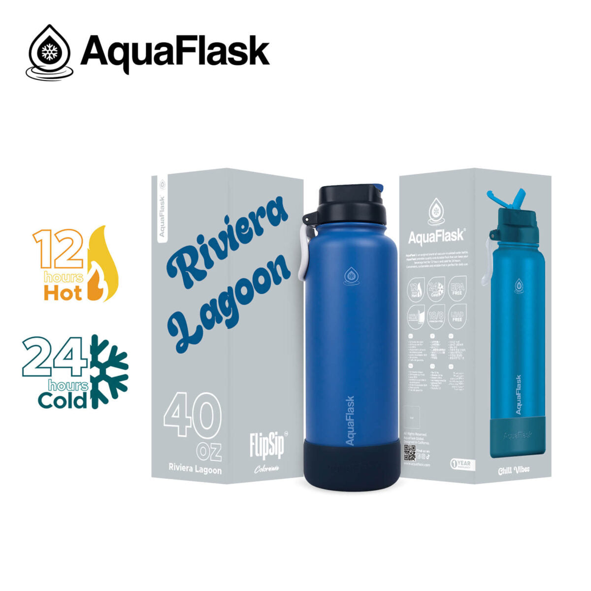 AquaFlask Colorwave 40oz Flip Sip Bottle β Insulated Stainless Steel Water Flask